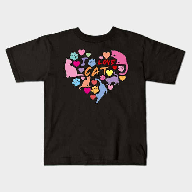 Cat Love: Cat Miaw and Cute Cat Design Kids T-Shirt by LycheeDesign